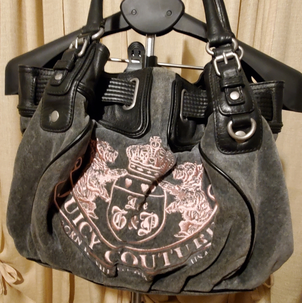 Juicy couture gray and pink velour hobo, tote